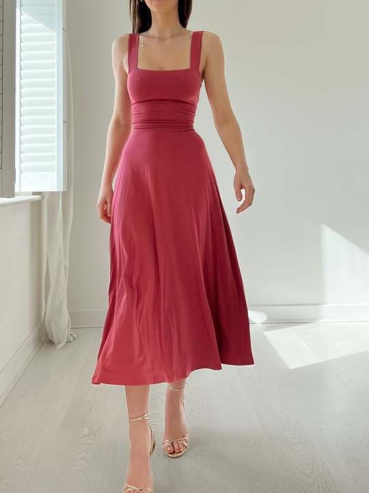 Mirelina™ – Damen Midikleid mit Breiten Trägern