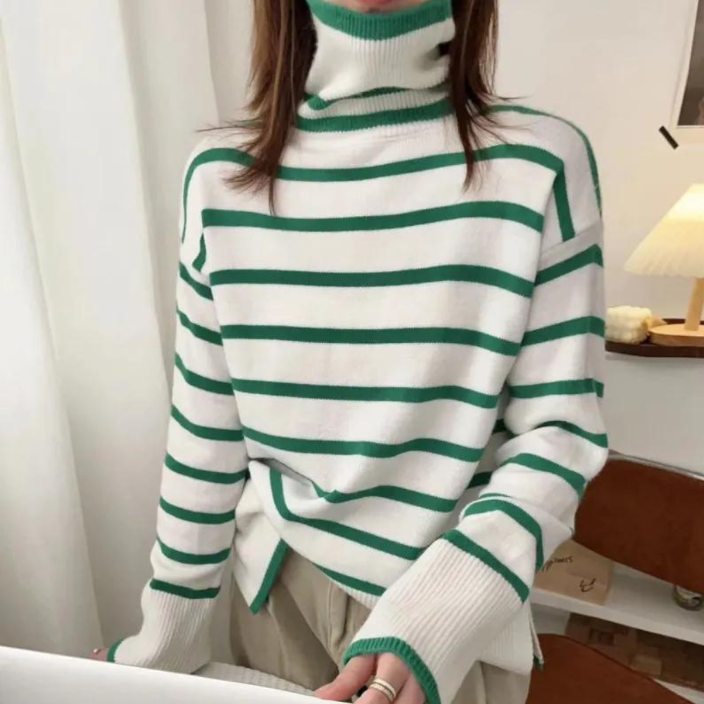 Moderner Damen-Rollkragenpullover mit Streifen
