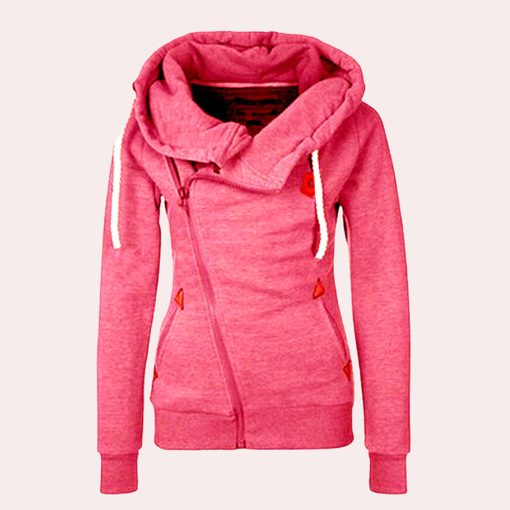 Modischer Damen-Pullover mit Kapuze und Reißverschluss