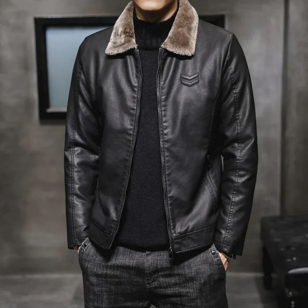 Nathaniel Lederjacke mit Fleece-Kragen
