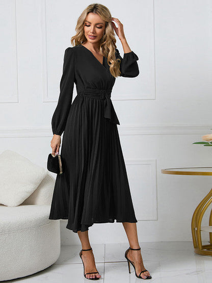 Nicole™ – Damen Kleid mit Gürtel und Eleganter Faltenoptik für Winterkomfort