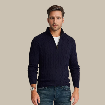NordVell™ – Herren Strickpullover mit V-Ausschnitt & Reißverschluss