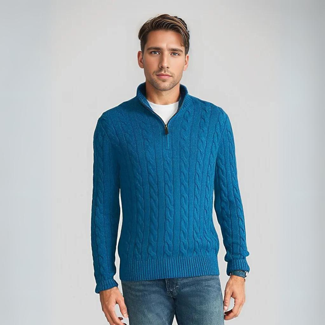 NordVell™ – Herren Strickpullover mit V-Ausschnitt & Reißverschluss