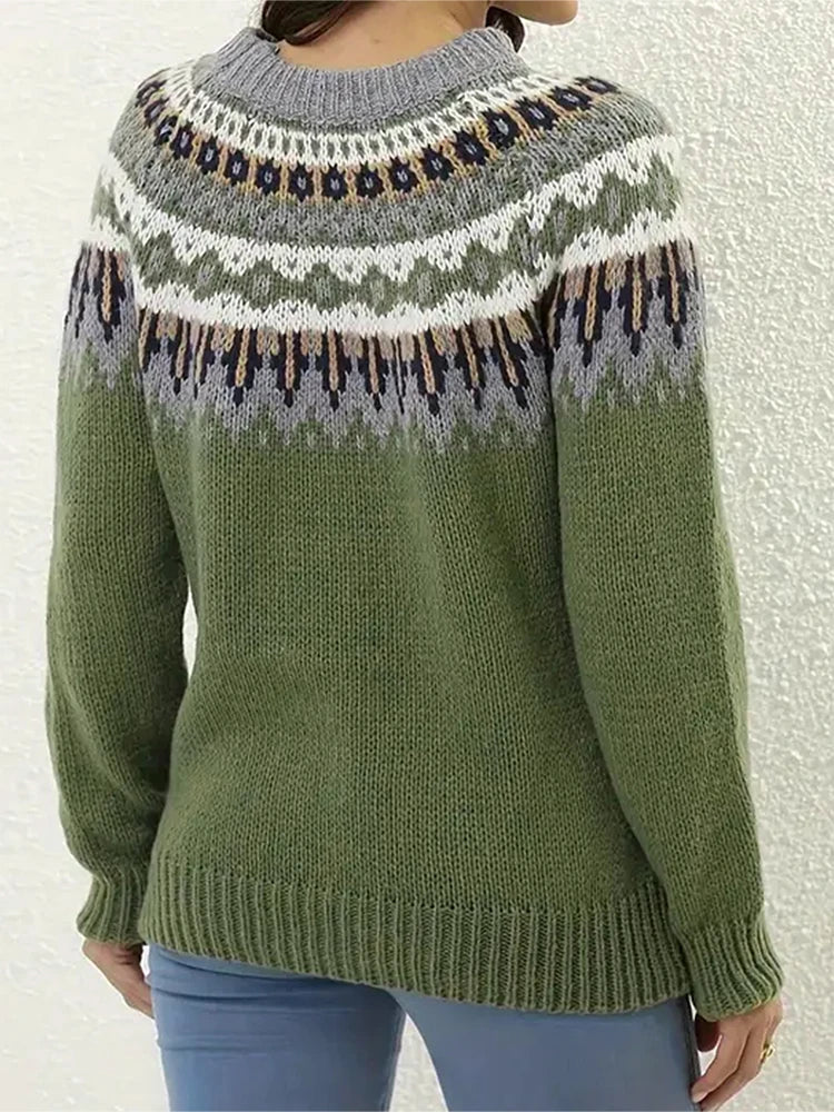 Norweger Grobstrickpullover Damen | Langarm Mit Rundhals Und Muster