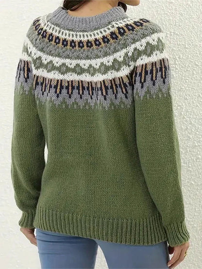 Norweger Grobstrickpullover Damen | Langarm Mit Rundhals Und Muster