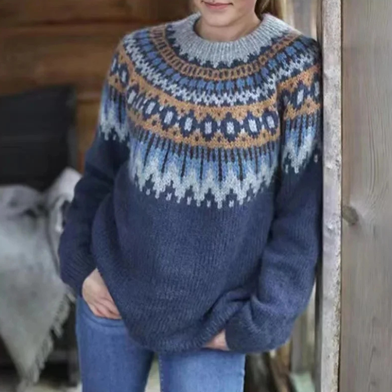 Norweger Grobstrickpullover Damen | Mit Muster Langarm