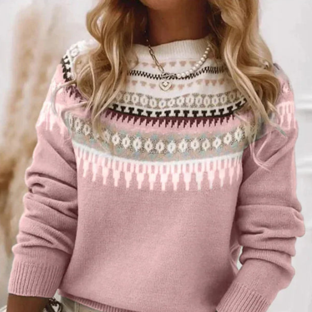 Norweger Grobstrickpullover Damen | Muster Rundhals Langarm