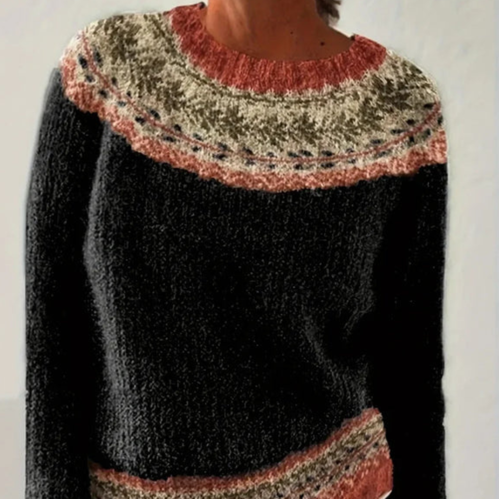 Norweger Grobstrickpullover Damen | Muster Rundhals Langarm