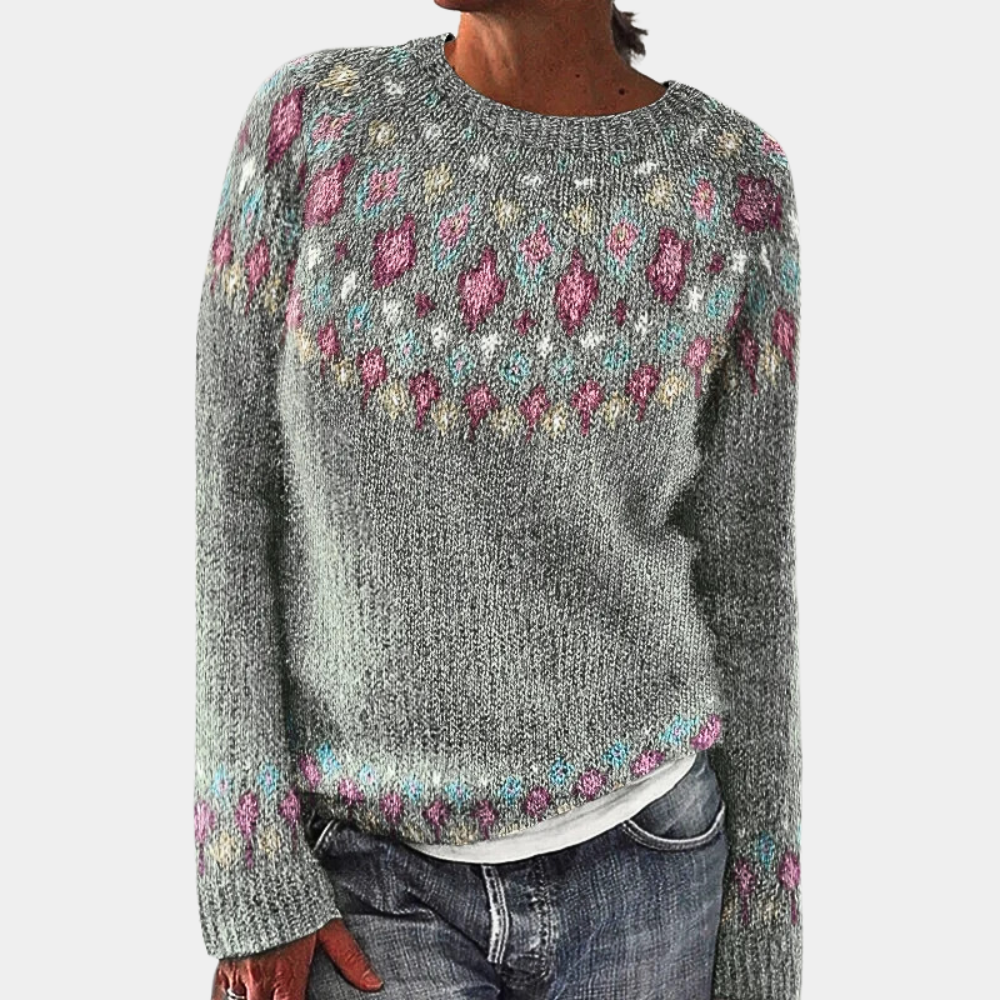 Norweger Grobstrickpullover Damen | Rundhals Langarm