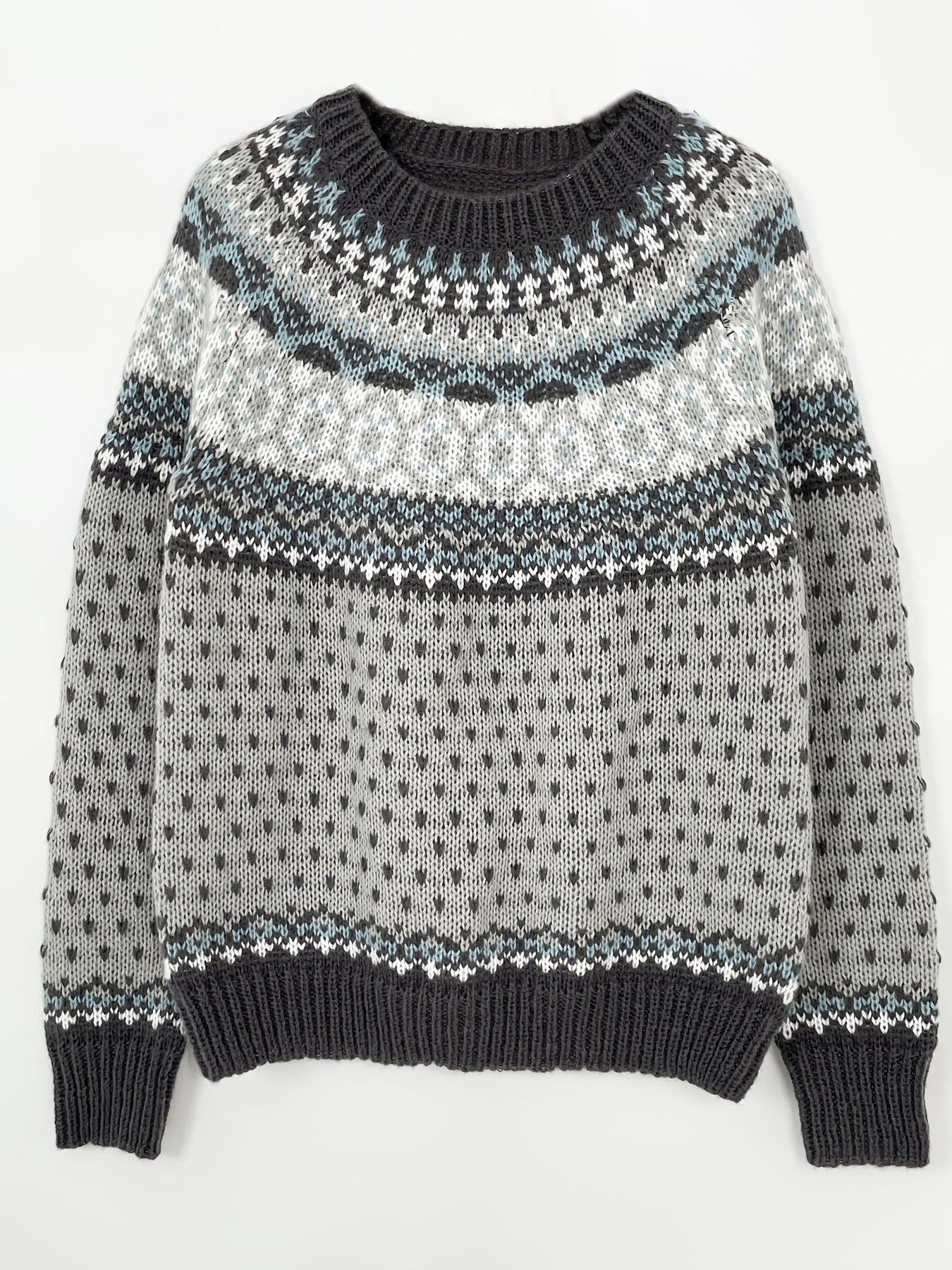 Norweger Grobstrickpullover | Langarm mit Jacquard-Muster