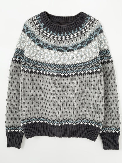 Norweger Grobstrickpullover | Langarm mit Jacquard-Muster
