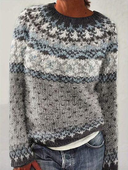 Norweger Grobstrickpullover | Langarm mit Jacquard-Muster