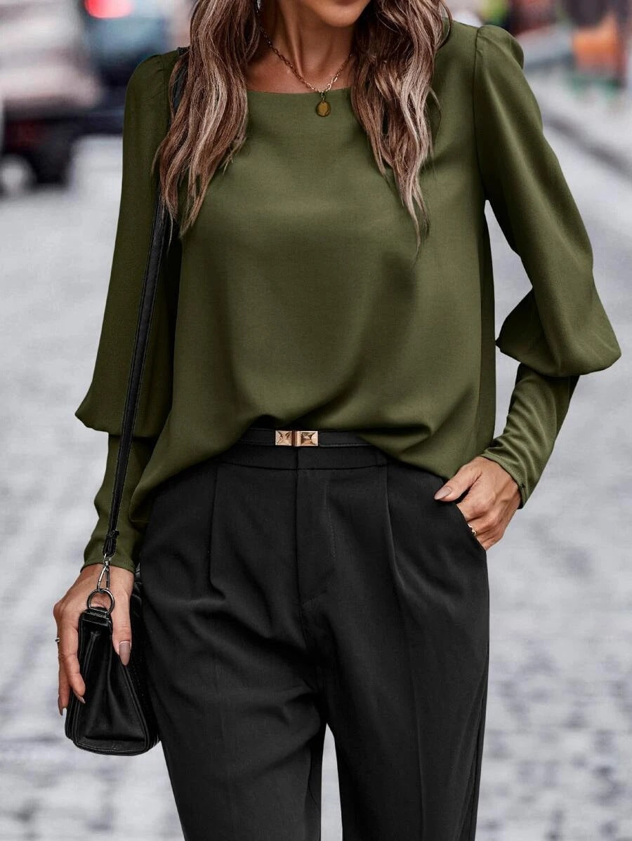 AnneElegance™ – Damen Bluse O-Ausschnitt Elegant