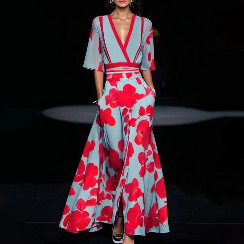 Plisee-Kleid mit Gürtel von Kathleen – bedruckt
