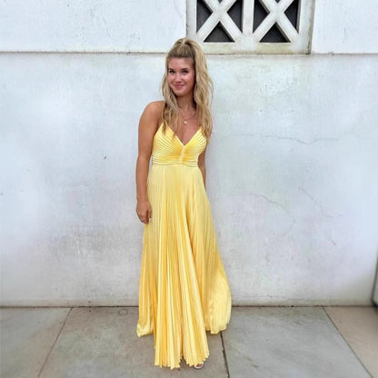 Plonsova™ – Damen Abendkleid mit Elegantem V-Ausschnitt und Faltenrock