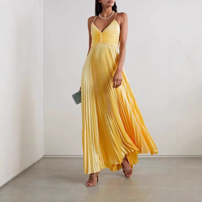 Plonsova™ – Damen Abendkleid mit Elegantem V-Ausschnitt und Faltenrock