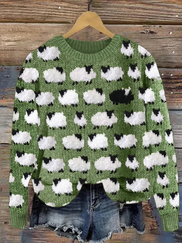 Pullover Marta: Grafik-Strickpullover mit Schaf-Design