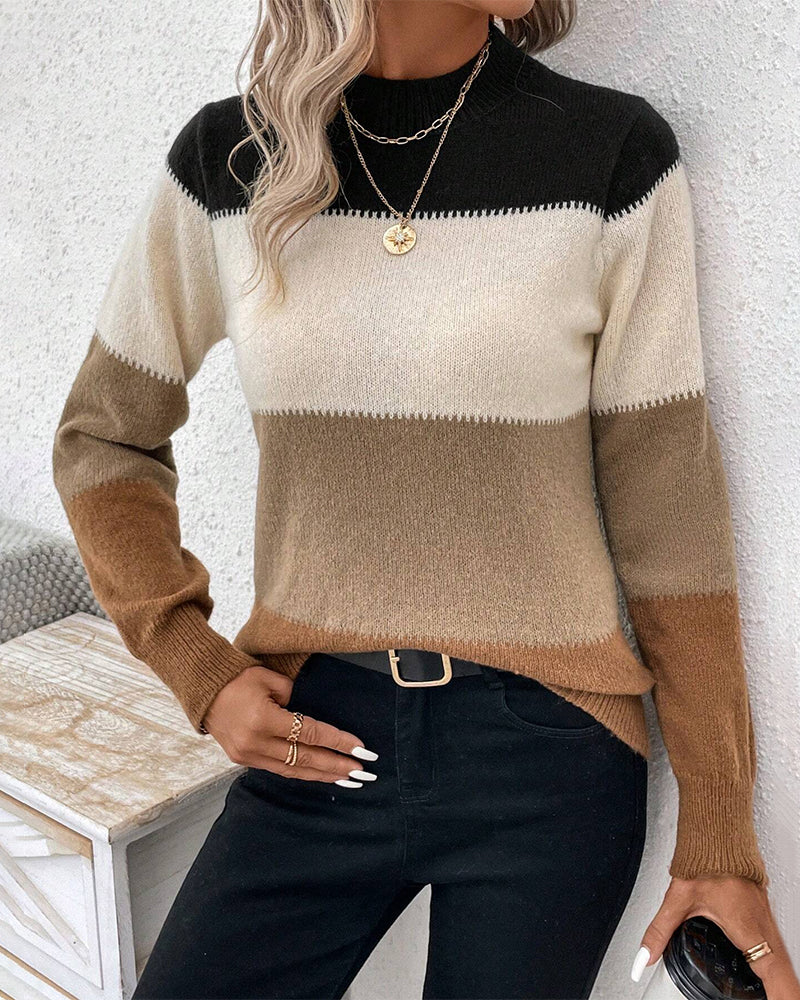 Pullover mit hohem Kragen und Farbblock-Design