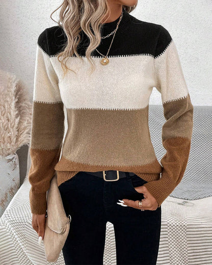 Pullover mit hohem Kragen und Farbblock-Design