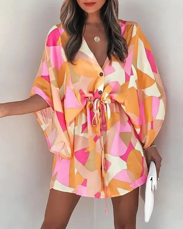 Rosabella Sommerkleid mit Fledermausärmeln und V-Ausschnitt