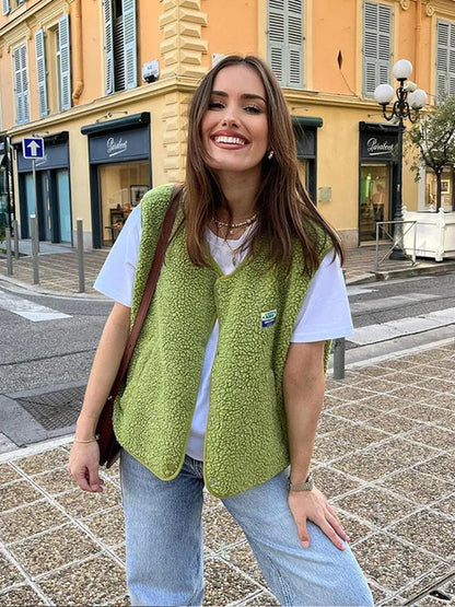 Damenweste V-Ausschnitt Bequem Warm - Elarova