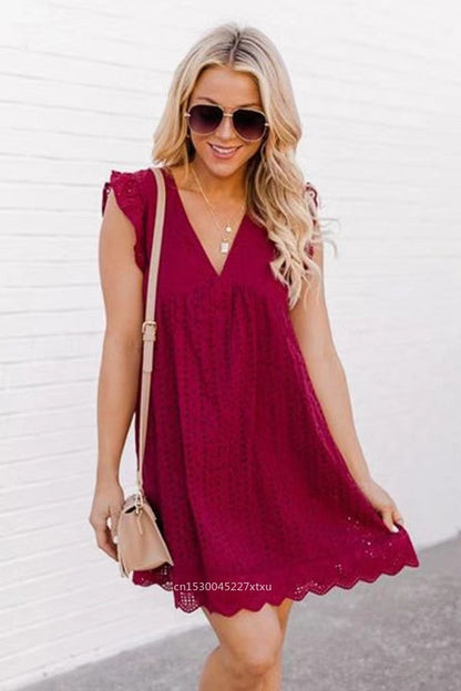 Kurzes Sommerkleid mit Volantärmeln Modern Damenschuhe