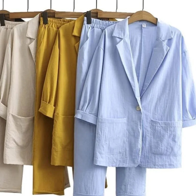 Damen Zweiteiler Hose Jäckchen Set Modern Stylisch