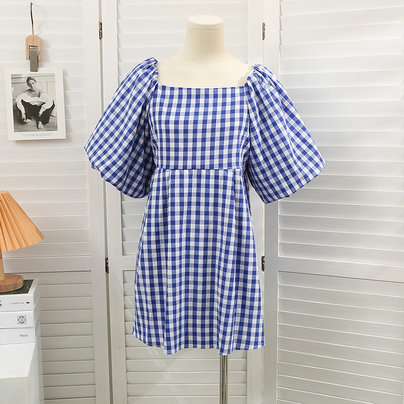Damenkleid Karree Ausschnitt Puffärmel Modern