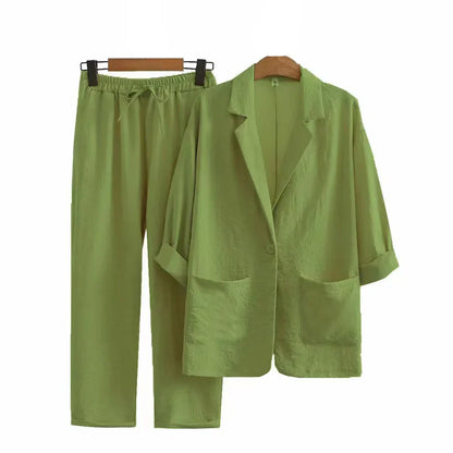 Damen Zweiteiler Hose Jäckchen Set Modern Stylisch