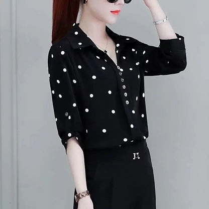 Damen Bluse Chiffon mit Knöpfen und Umschlagkragen Elegant