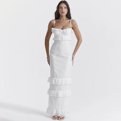 Weißes Besticktes Maxikleid Damen Elegantes Abendkleid