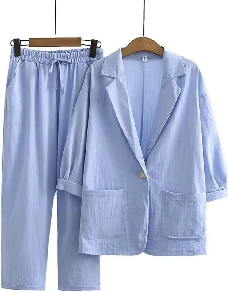 Damen Zweiteiler Hose Jäckchen Set Modern Stylisch