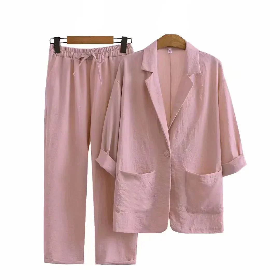 Damen Zweiteiler Hose Jäckchen Set Modern Stylisch