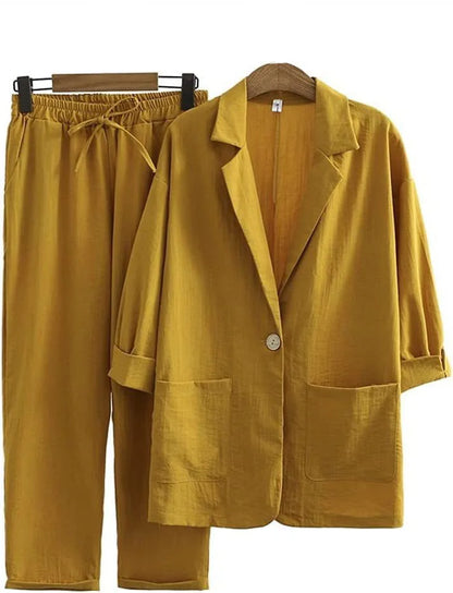 Damen Zweiteiler Hose Jäckchen Set Modern Stylisch - Elarova