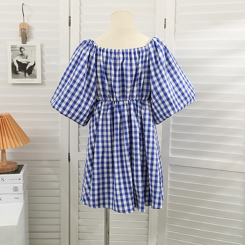 Damenkleid Karree Ausschnitt Puffärmel Modern
