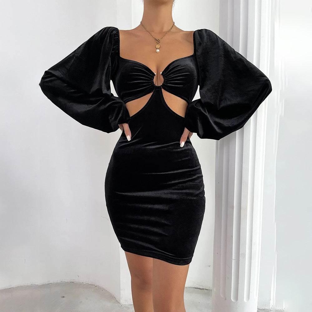 Samtkleid mit Puffärmeln, Bodycon Schnitt von Elarova