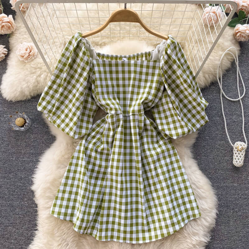 Damenkleid Karree Ausschnitt Puffärmel Modern