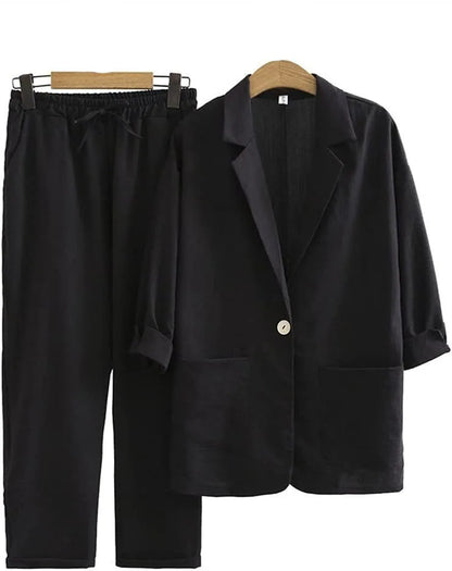 Damen Zweiteiler Hose Jäckchen Set Modern Stylisch
