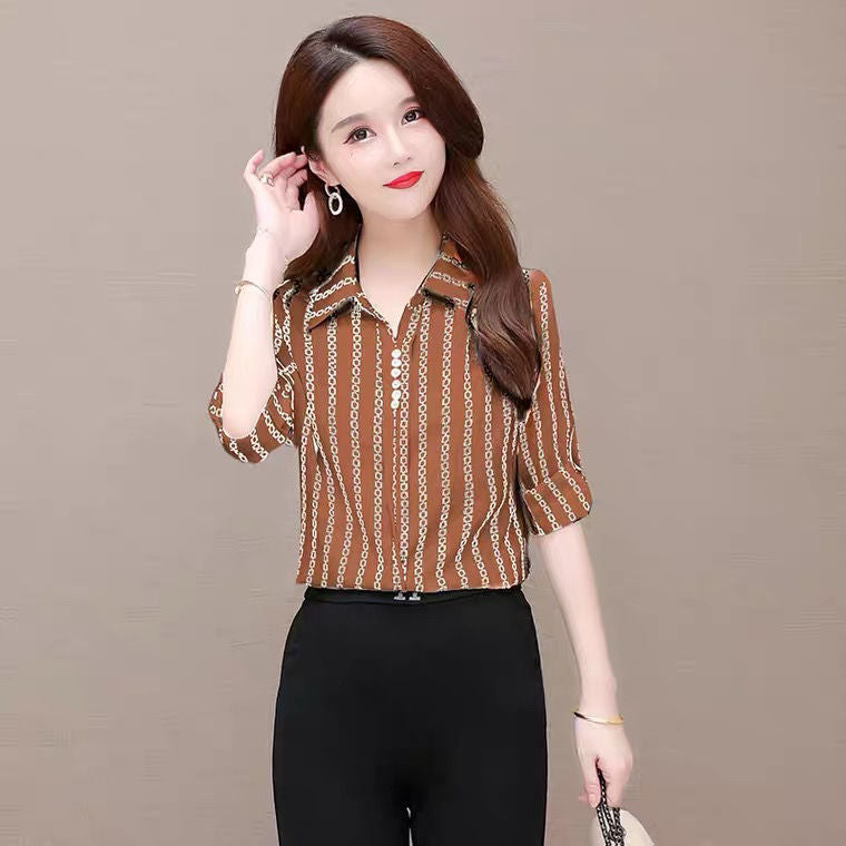 Damen Bluse Chiffon mit Knöpfen und Umschlagkragen Elegant