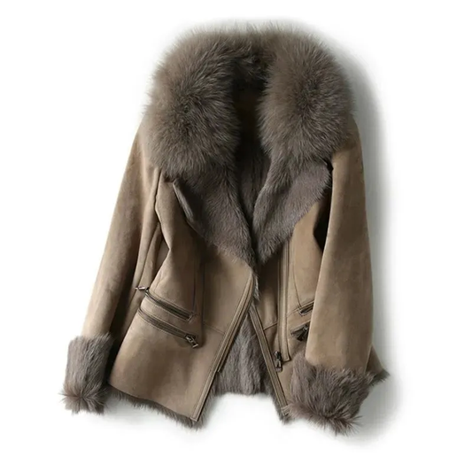 ShearGlam™ – Elegante Lammfelljacke mit Pelzkragen fur Damen