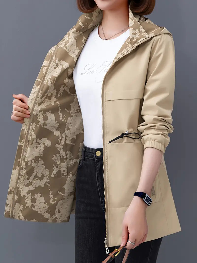 Shilune: Lockere Langarm-Kapuzenjacke mit Kordelzug für Outdoor-Aktivitäten