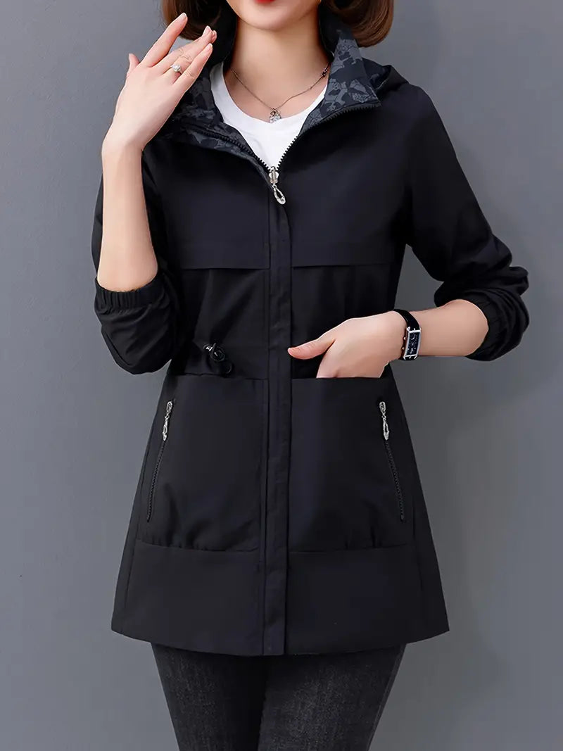 Shilune: Lockere Langarm-Kapuzenjacke mit Kordelzug für Outdoor-Aktivitäten