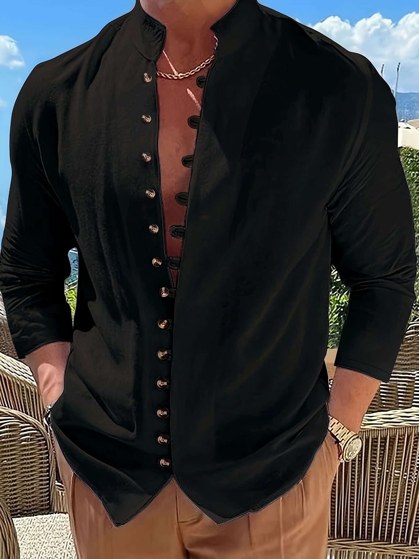 SlimLinea™ – Herren Langarmhemd aus Baumwolle mit modischem Stehkragen