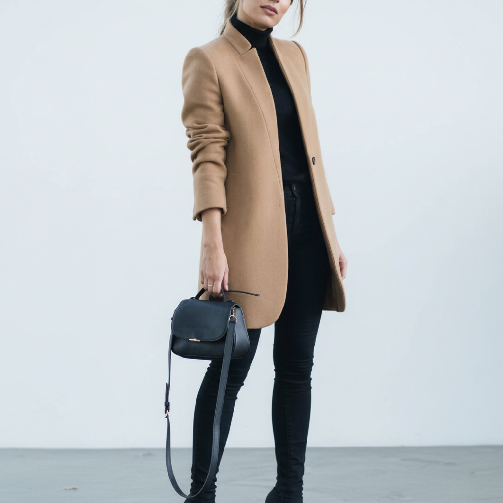 Damen Stehkragen Mantel Elegant Lang