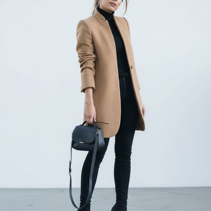 Damen Stehkragen Mantel Elegant Lang