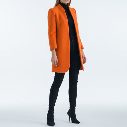 Damen Stehkragen Mantel Elegant Lang