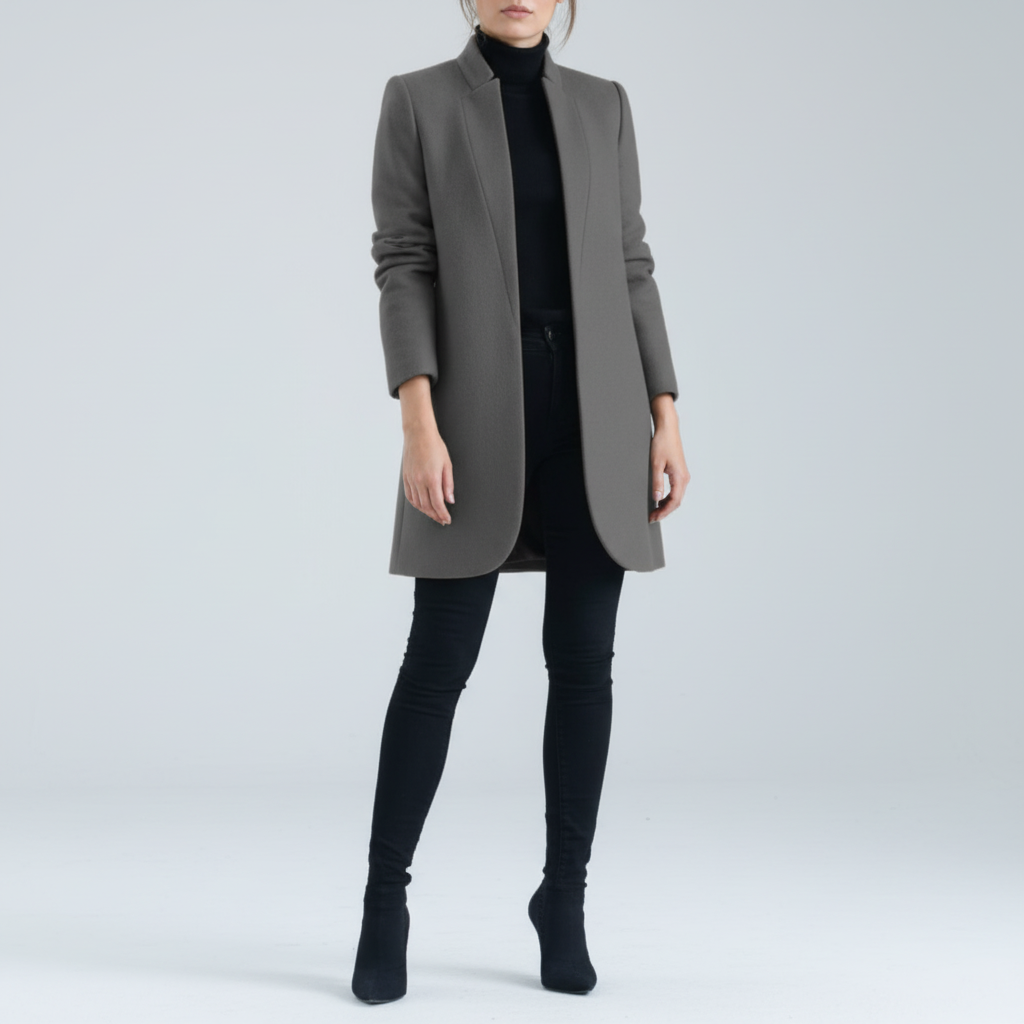 Damen Stehkragen Mantel Elegant Lang