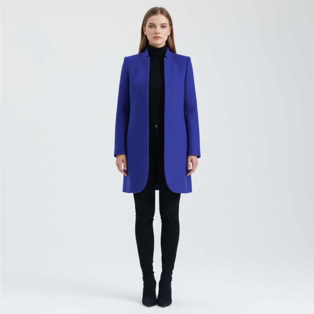 Damen Stehkragen Mantel Elegant Lang
