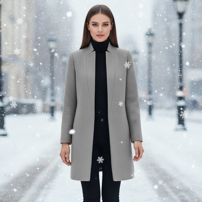 Damen Stehkragen Mantel Elegant Lang - Elarova