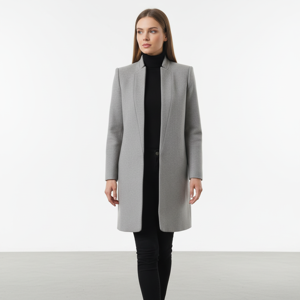 Damen Stehkragen Mantel Elegant Lang